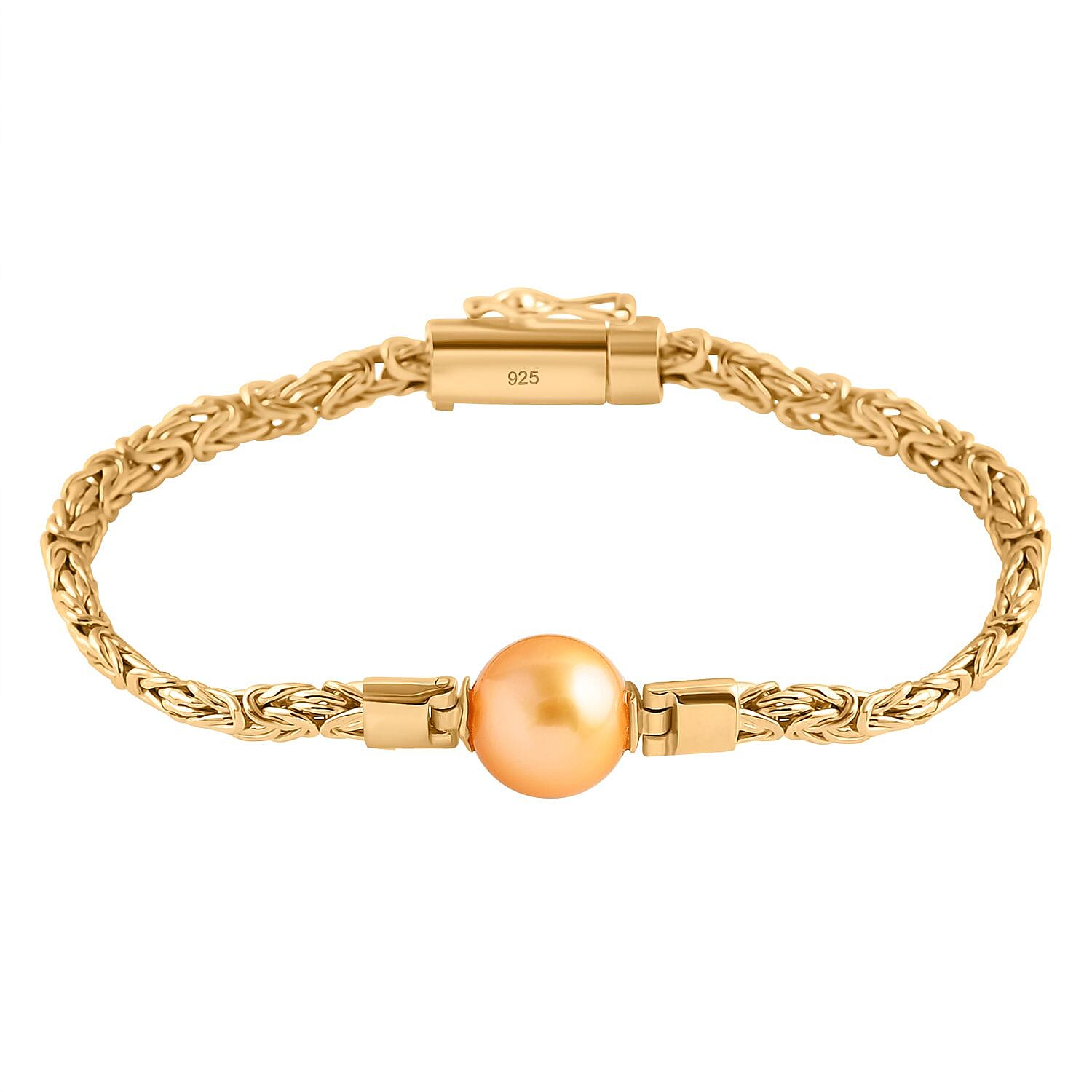 Bali Legacy South Sea Golden Pearl 11-12mm, Lab Grown Diamond Bracelet in 22K Vermeil YG Over Sterling Silver (7.25 In)