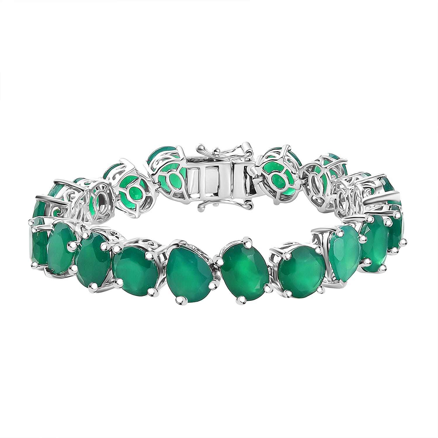 アクセサリー 1199 CANNON Dice Bracelet Green & White Karis Green Onyx 33.65 ctw Bracelet in Platinum Bond (6.50 In)