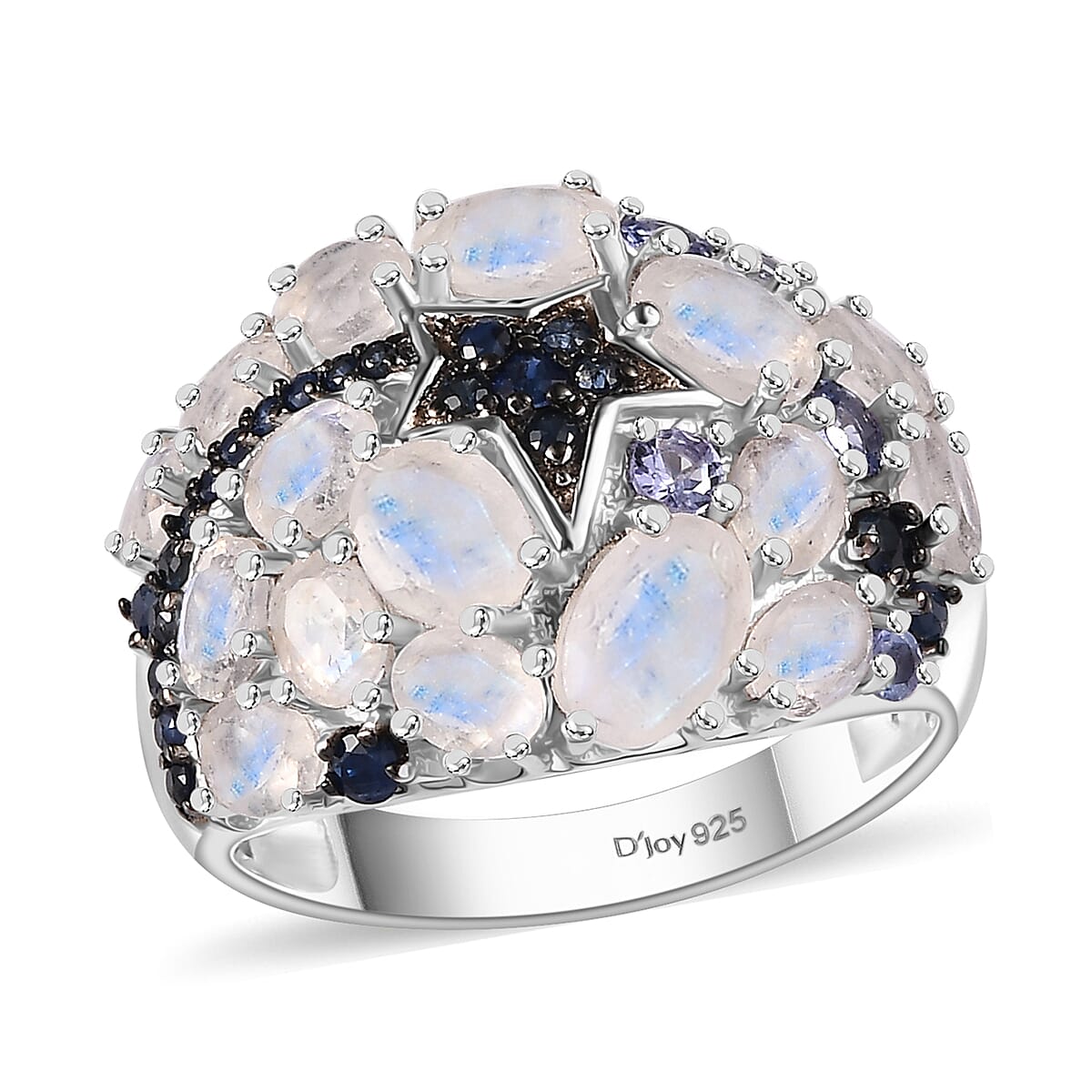 Moon Glow Moonstone, Multi Gemstone Ring in Rhodium Over Sterling Silver (Size 7.0) 4.20 ctw
