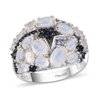 Moon Glow Moonstone, Multi Gemstone Ring in Rhodium Over Sterling Silver (Size 7.0) 4.20 ctw