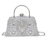 Green Peacock Pattern Crystal Clutch Bag (9.6"x4.3"x5.3") with Shoulder Chain Strap