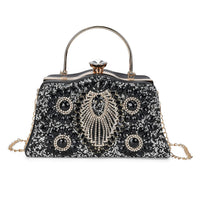 Green Peacock Pattern Crystal Clutch Bag (9.6"x4.3"x5.3") with Shoulder Chain Strap