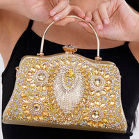 Green Peacock Pattern Crystal Clutch Bag (9.6"x4.3"x5.3") with Shoulder Chain Strap