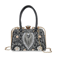 Black 3D Peacock Crystal Clutch Bag (9"x5.3"x6.3") with Shoulder Chain Strap