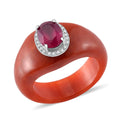 Niassa Ruby (FF), Red Jade (D) and White Zircon 29.75 ctw Ring in Rhodium Over Sterling Silver (Size 10.0) - Sticky add to cart bar
