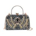 Black 3D Leaves Crystal Clutch Bag (9"x5.3"x6.3") with Shoulder Strap - Sticky add to cart bar