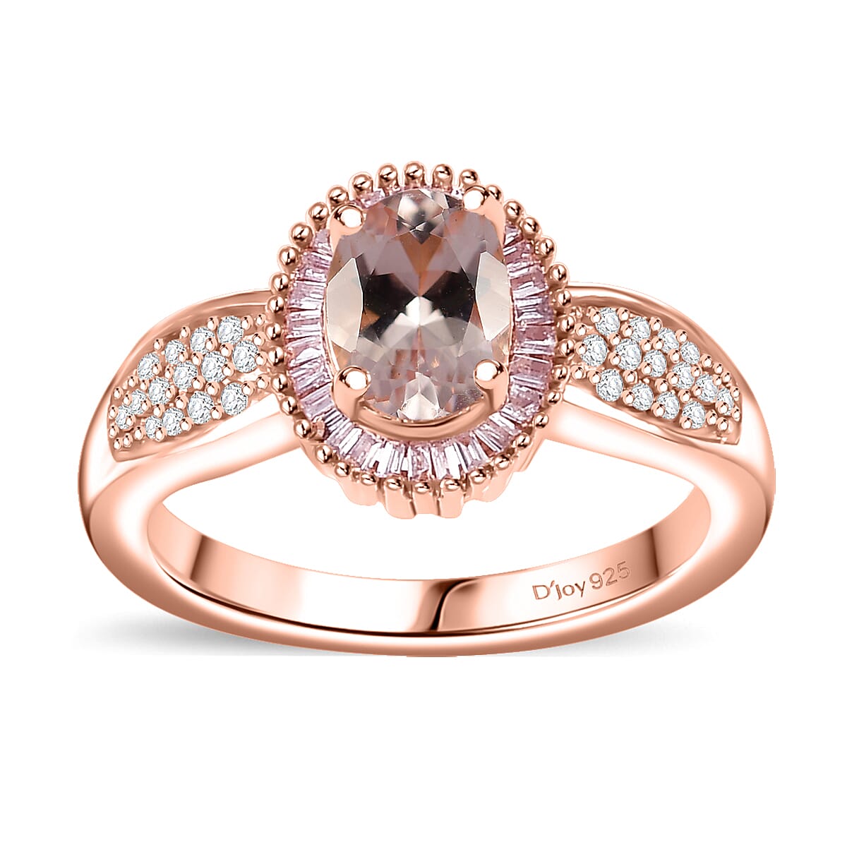 Marropino Morganite, Natural Pink and White Diamond Halo Ring in 18K Vermeil RG Over Sterling Silver (Size 10.0) 1.00 ctw