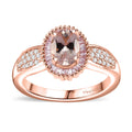 Marropino Morganite, Natural Pink and White Diamond Halo Ring in 18K Vermeil RG Over Sterling Silver (Size 10.0) 1.00 ctw - Sticky add to cart bar