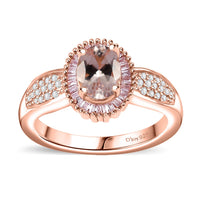 Marropino Morganite, Natural Pink and White Diamond Halo Ring in 18K Vermeil RG Over Sterling Silver (Size 10.0) 1.00 ctw
