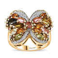 Multi-Tourmaline, Moissanite Butterfly Ring in 18K Vermeil YG Over Sterling Silver (Size 10.0) 3.40 ctw - Sticky add to cart bar