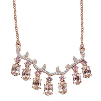 D'Joy Premium Marropino Morganite and Multi Gemstone 3.90 ctw Wisteria flower Garland Necklace in 18K Vermeil Rose Gold Over Sterling Silver 18 Inches