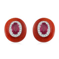 Niassa Ruby (FF), Red Jade (D) and White Zircon 8.30 ctw Stud Earrings in Rhodium Over Sterling Silver - Sticky add to cart bar