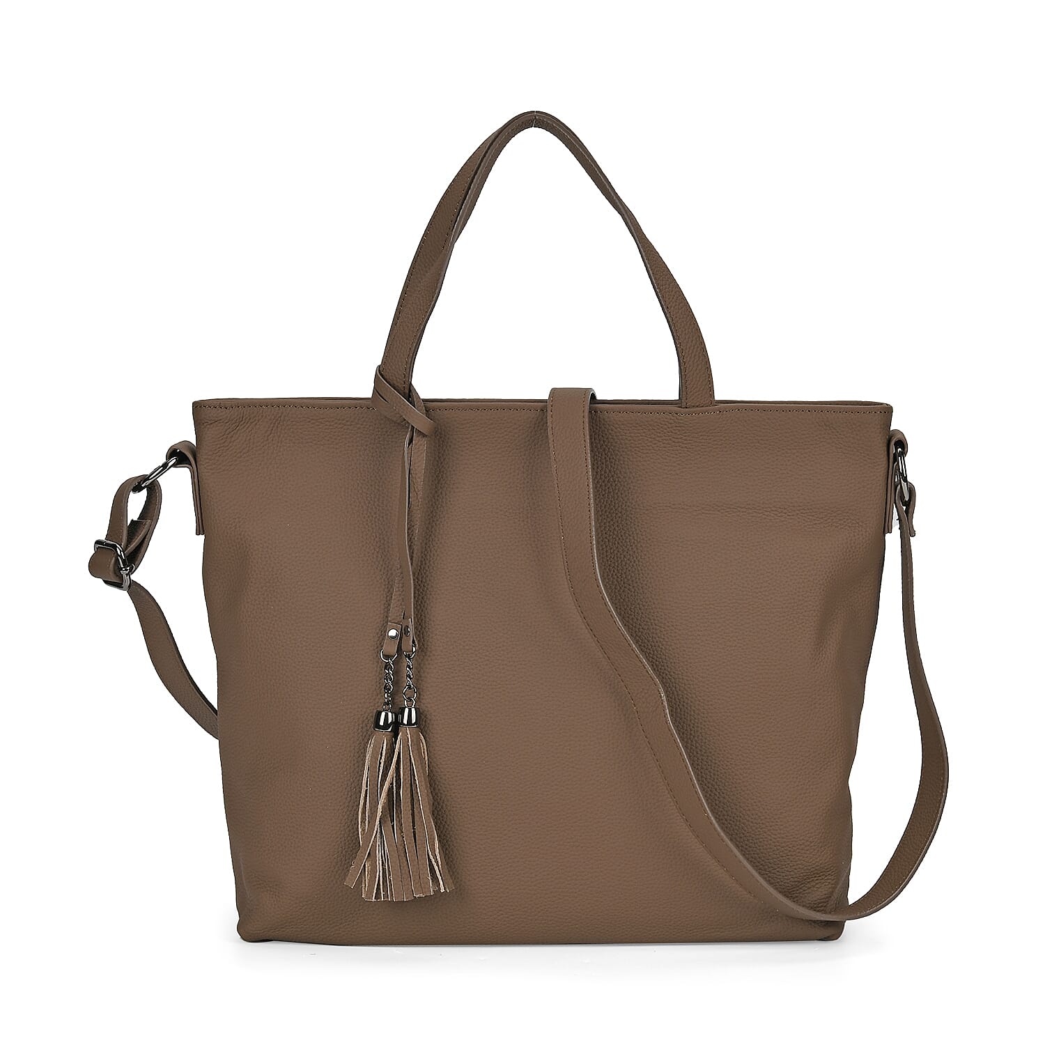 Olive Genuine Leather Tote Bag (13.8"x3.9"x13") with Tassels