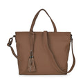 Olive Genuine Leather Tote Bag (13.8"x3.9"x13") with Tassels - Sticky add to cart bar