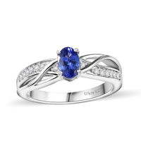 AAA Tanzanite, White Zircon Ring in Rhodium Over Sterling Silver (Size 10.0) 0.60 ctw