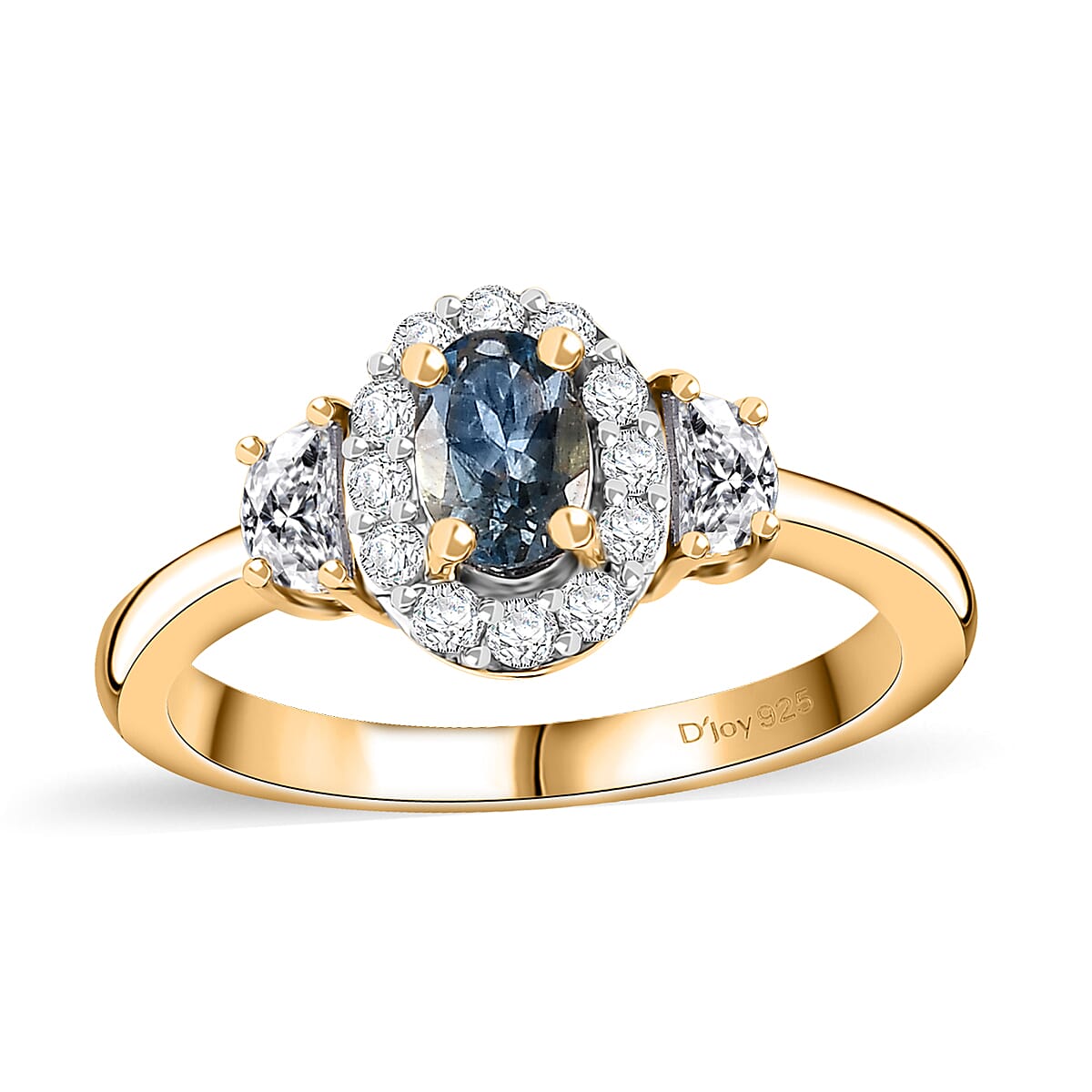 Santa Maria Aquamarine, White Zircon Half Moon Ring in 18K Vermeil YG Over Sterling Silver (Size 10.0) 1.10 ctw