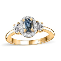 Santa Maria Aquamarine, White Zircon Half Moon Ring in 18K Vermeil YG Over Sterling Silver (Size 10.0) 1.10 ctw