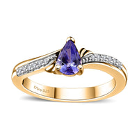 Tanzanite, White Zircon Ring in 18K Vermeil YG Over Sterling Silver (Size 10.0) 0.50 ctw
