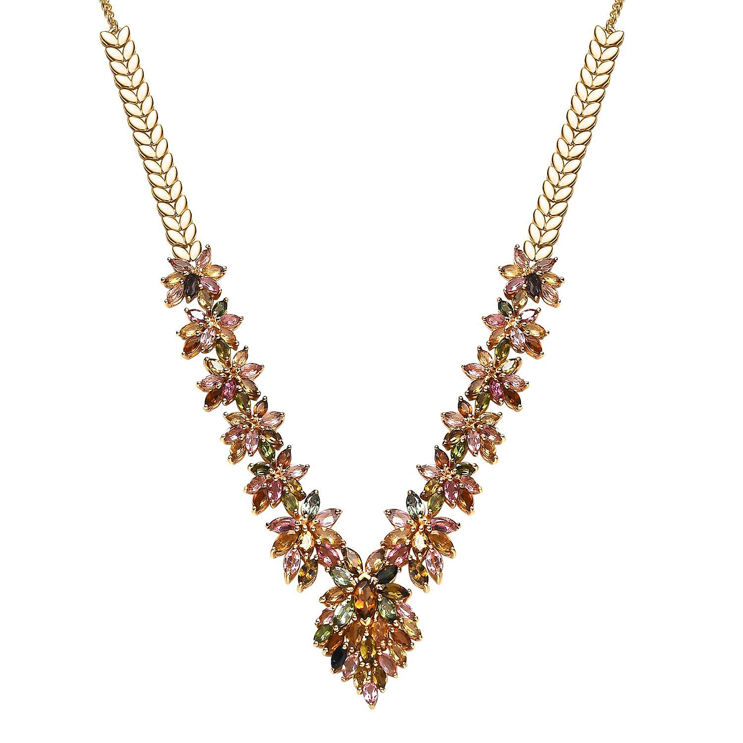 D'Joy Multi-Tourmaline 13.25 ctw Floral Harmony Necklace in 18K Vermeil Yellow Gol Over Sterling Silver 18-20 Inches