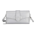 Metallic Silver Faux Leather Crossbody Bag (7.7"x1.6"x4.3") with Shoulder Strap (51") - Sticky add to cart bar