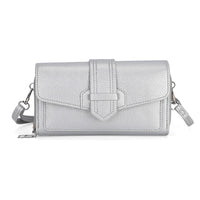 Metallic Silver Faux Leather Crossbody Bag (7.7"x1.6"x4.3") with Shoulder Strap (51")