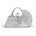 Silver Fashionable Crystal Clutch Bag with Bow (10"x2.75"x.7") - Sticky add to cart bar
