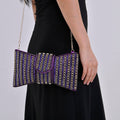 Purple Fashionable Bow-shaped Crystal Clutch Bag (10.6"x5.9") with Shoulder Chain Strap - Sticky add to cart bar