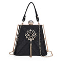 Red Radiant Tassel Brooch Crystal Clutch Bag (9.6"x4.3"x5.3") with Shoulder Chain Strap - Sticky add to cart bar