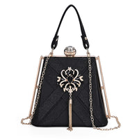 Red Radiant Tassel Brooch Crystal Clutch Bag (9.6"x4.3"x5.3") with Shoulder Chain Strap