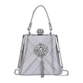 Red Radiant Tassel Brooch Crystal Clutch Bag (9.6"x4.3"x5.3") with Shoulder Chain Strap - Sticky add to cart bar