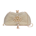 Gold Crystal Tassel Clutch Bag (9"x1.6"x4.7") with Shoulder Chain - Sticky add to cart bar