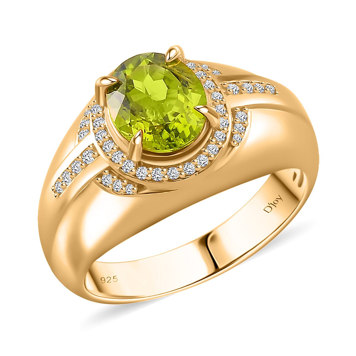 Peridot, Moissanite Men's Ring in 18K Vermeil YG Over Sterling Silver (Size 11.0) 3.15 ctw
