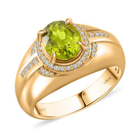 Peridot, Moissanite Men's Ring in 18K Vermeil YG Over Sterling Silver (Size 11.0) 3.15 ctw