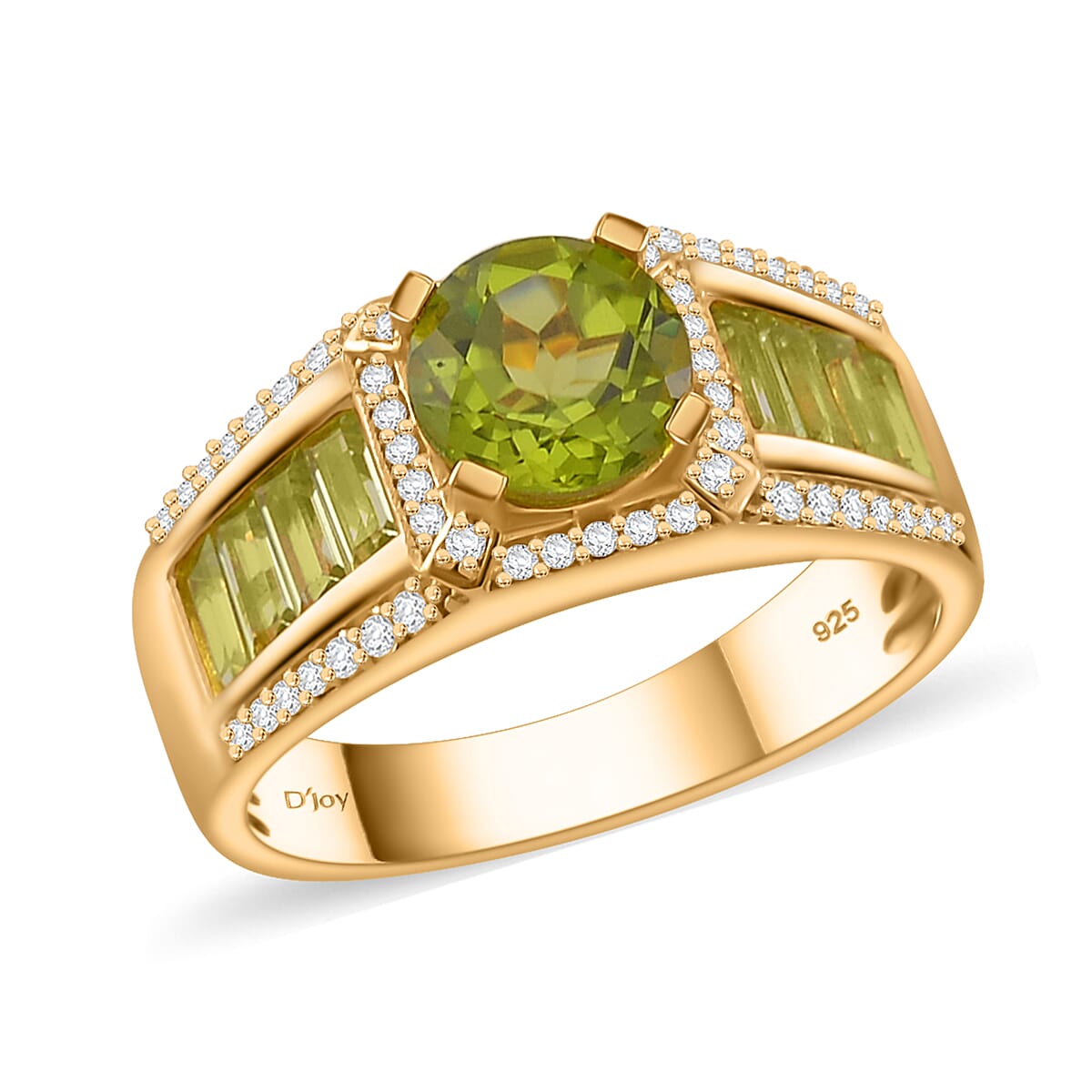 Peridot, White Zircon Ring in 18K Vermeil YG Over Sterling Silver (Size 8.0) 2.70 ctw