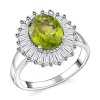 Peridot, Moissanite Halo Ring in Rhodium Over Sterling Silver (Size 6.0) 3.75 ctw