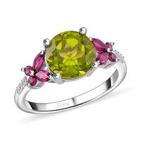 Peridot, Multi Gemstone Ring in Rhodium Over Sterling Silver (Size 8.0) 3.75 ctw