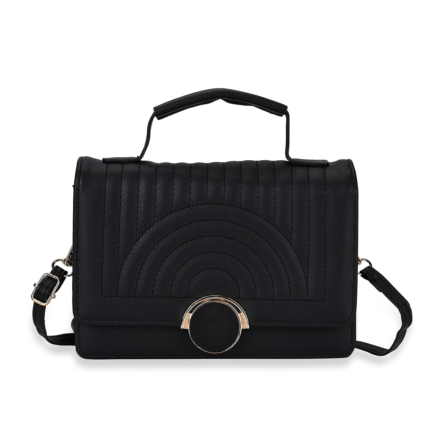 Black Faux Leather Crossbody Bag (8.3"x3.15"x5.7") with Shoulder Strap (47")