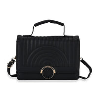 Black Faux Leather Crossbody Bag (8.3"x3.15"x5.7") with Shoulder Strap (47")