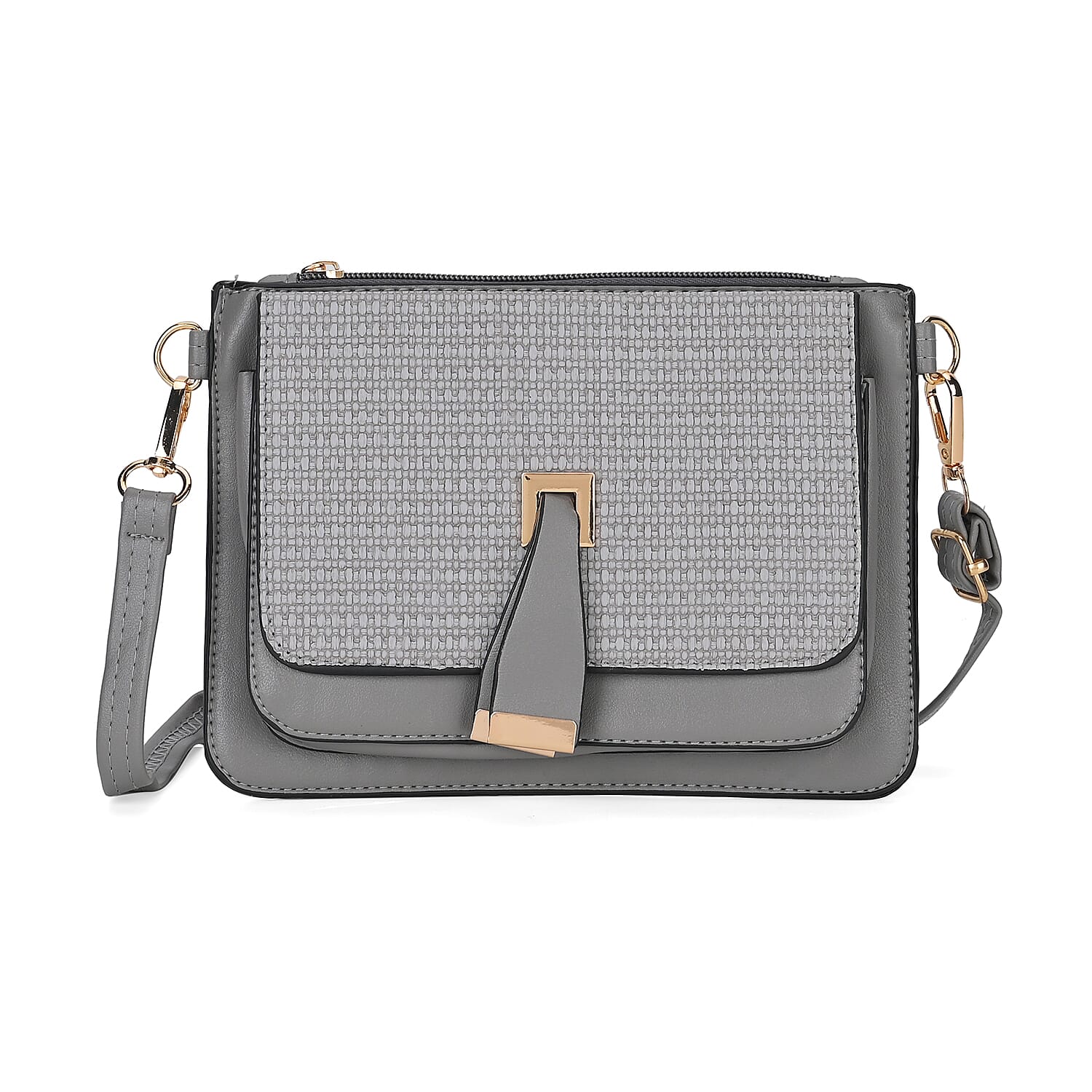 2in 1 Gray Faux Leather Crossbody Bag and Belt Bag (8.7"x6.1") with (47.2'') Strap