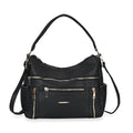 Black Multi-Pocket Faux Leather Crossbody Bag (12.6"x5"x11") with Shoulder Strap (47.2") - Sticky add to cart bar