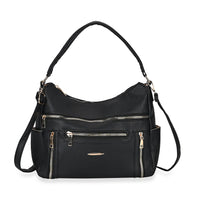 Black Multi-Pocket Faux Leather Crossbody Bag (12.6"x5"x11") with Shoulder Strap (47.2")