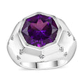 African Amethyst, Moissanite Men's Ring in Rhodium Over Sterling Silver (Size 10.0) 12.55 ctw - Sticky add to cart bar