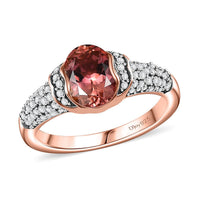 Premium Blush Tourmaline, Moissanite Ring in 18K Vermeil RG Over Sterling Silver (Size 10.0) 1.75 ctw