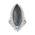 Malagasy Labradorite, White Topaz Ring in Rhodium Over Sterling Silver (Size 10.0) 17.00 ctw - Sticky add to cart bar