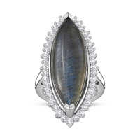 Malagasy Labradorite, White Topaz Ring in Rhodium Over Sterling Silver (Size 10.0) 17.00 ctw