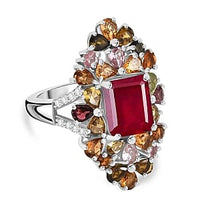 African Ruby and Multi Gemstone 9.11 ctw Cluster Ring in Rhodium Over Sterling Silver (Size 9)