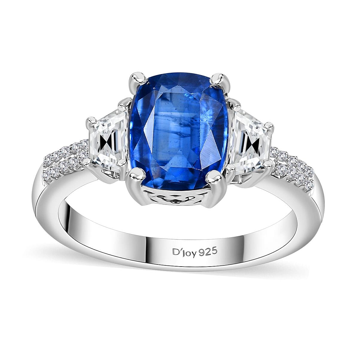 Kashmir Kyanite, White Zircon Ring in Rhodium Over Sterling Silver (Size 10.0) 3.40 ctw