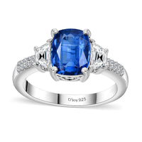 Kashmir Kyanite, White Zircon Ring in Rhodium Over Sterling Silver (Size 10.0) 3.40 ctw