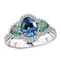 Certified & Appraised Rhapsody 950 Platinum AAAA Santa Maria Aquamarine, Boyaca Colombian Emerald, Diamond (E-F, VS) (0.44 cts) Ring (Size 10.0) (5.90 g) 2.00 ctw - Sticky add to cart bar