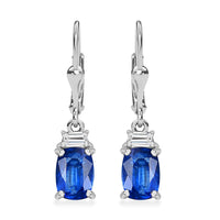 Kashmir kyanite and White Zircon 3.00 ctw Lever Back Earrings in Rhodium Over Sterling Silver